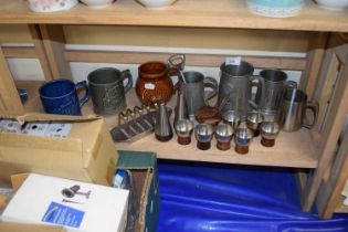 Mixed Lot: Various pewter tankards, Holkham Pottery tankards and other assorted items
