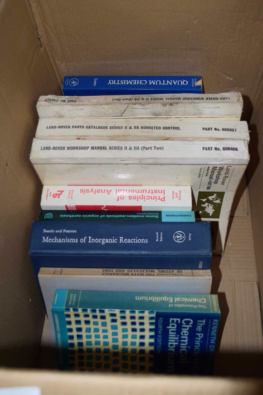 Box of mixed books to include Landrover Parts Catalogue