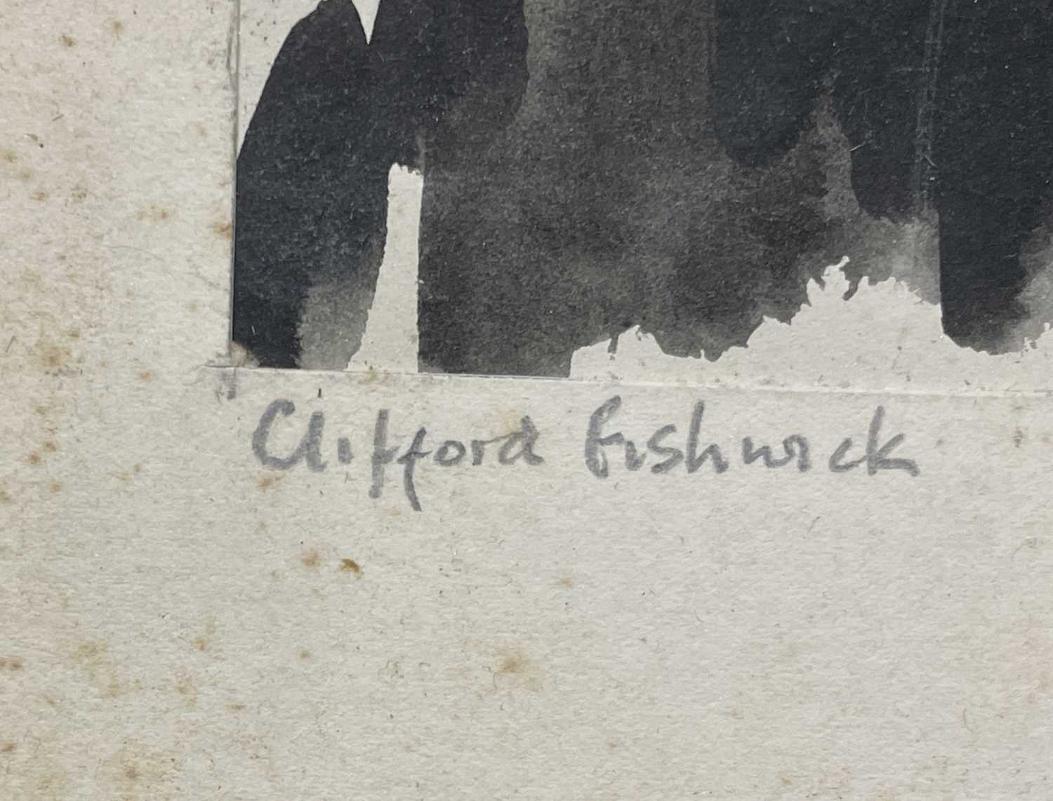 Original artwork. CLIFFORD FISHWICK. 1949 “Rochers Des Plasma” Black water colour, window mounted, - Image 2 of 3