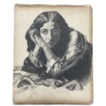 Original Art. Graphite Charcoal, pencil. Of A Romany Woman[?] On card, measuring; 31.7cm x 25.2cm.