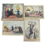 Four colour lithograph prints, hand coloured. Mount to board. Smallest; 35cm x 24cm. Largest; 38cm x