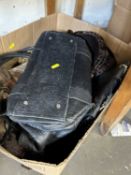 Box containing a quantity of handbags including one with Biba logo and decoration