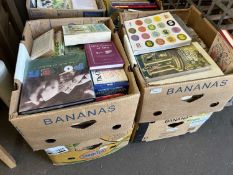 Four boxes containing a large quantity of various books including poker, topography, history