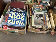 Two boxes containing large quantity of various hardback books including history interest etc