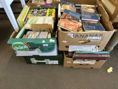 Four boxes containing a large quantity of various books including boxing, travel, cookery etc