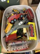 Plastic box containing a quantity of metal toys including a Corgi Chipperfields Circus lorry