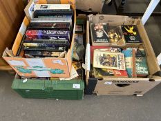 Three boxes of various books including hardback novels etc