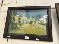Framed watercolour of a desert scene