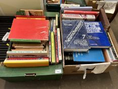 Two boxes containing a large quantity of various hardback books including modelling, football,