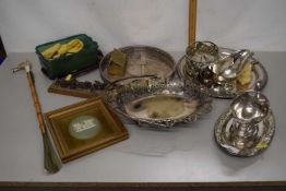 Mixed Lot: Various silver plated items, cutlery, jasper ware, wall plaque, shoe horn etc