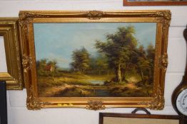 A contemporary oil on canvas study of a rural scene, gilt framed