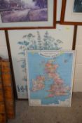 A school room map of the British Isles together with a further framed botanical print (2)