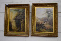 19th Century school pair of studies of riverscene with Kingfisher and a heathland scene, oil on