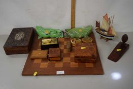 Mixed Lot: Chess board, various trinket boxes, ornaments, door stop etc