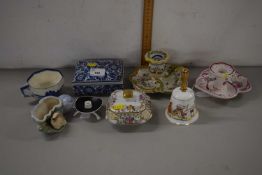Mixed Lot: Various assorted ceramics to include chamber sticks, dressing table boxes etc