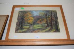 C J White, pastel study of a woodland scene