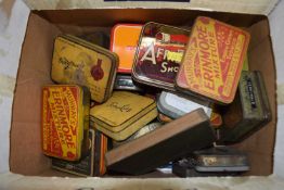 Box of various vintage tobacco tins