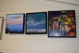 Jenna Ivanov, Storm Coming In, Norwich Riverside Evening and Norwich Cathedral at Sunset, oil on