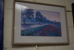 Coloured print of poppy fields