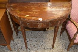 A Georgian mahogany bow front card table, for restoration