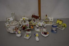Mixed Lot: Coalport model cottages together with further porcelain flowers and other assorted