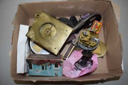 Box of various mantel clock movements and other items