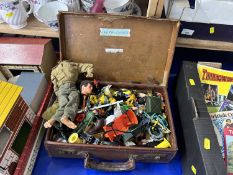 Box of various assorted toys to include an Action Man figure