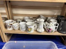 Mixed Lot: Pewter tankards various decorated mugs and other items
