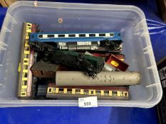 Box of 00 gauge model railway rolling stock