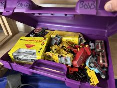 Box of various assorted toy vehicles