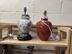Two pottery table lamps
