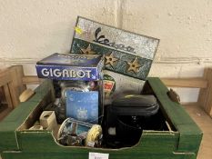 Mixed lot to include Giga Robot, Vespa sign, fishing reels etc