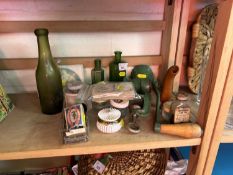 Mixed lot to include, vintage mincer, glass bottles and other items