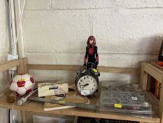 Mixed lot to include alarm clock, model figurines, marbles and other items