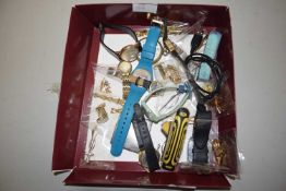 Box of various assorted wristwatches, cufflinks and other items