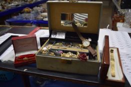 A case of various costume jewellery, wristwatches etc