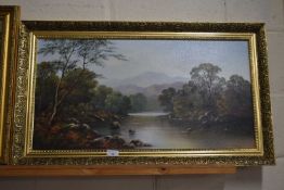 20th Century study of a misty river landscape, oil on canvas, indistinctly signed, gilt framed