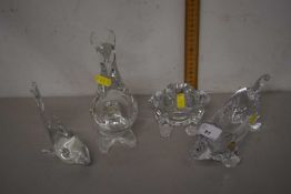 Group of various small animal shaped glass vases and a further glass fish
