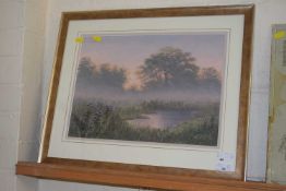 Kevin Curtis, study of a misty field with thistles, watercolour, framed and glazed