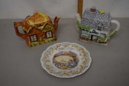 Two Cottage Ware teapots and a further Brambly Hedge plate