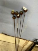 Six plant supports, glass balls on stems