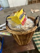 Wicker log basket together with fire lighters etc