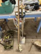 Mixed lot of garden hand tools, spades, rakes etc