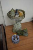 Mixed lot of concrete composite statues, bird bath etc