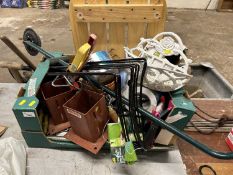 Mixed lot of shed clearance items to include Metposts, a Grow Bag cane frame etc