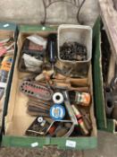 Box of mixed vintage hand tools, ironmongery etc