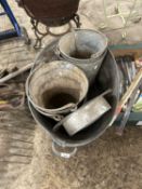 Galvanised metal tub together with four galvanised buckets