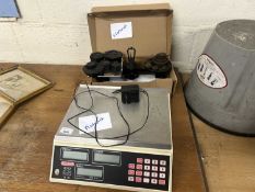 Set of electronic weights together with a vintage set of Avery weights and scales