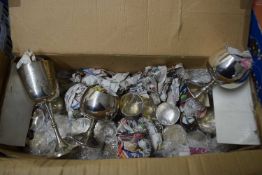 Box of various silver plated goblets, liqueur goblets and other items