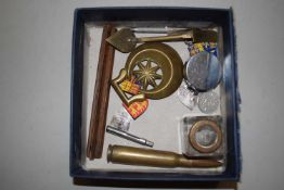 Quantity of brass wares, glass ink well, bullet case etc